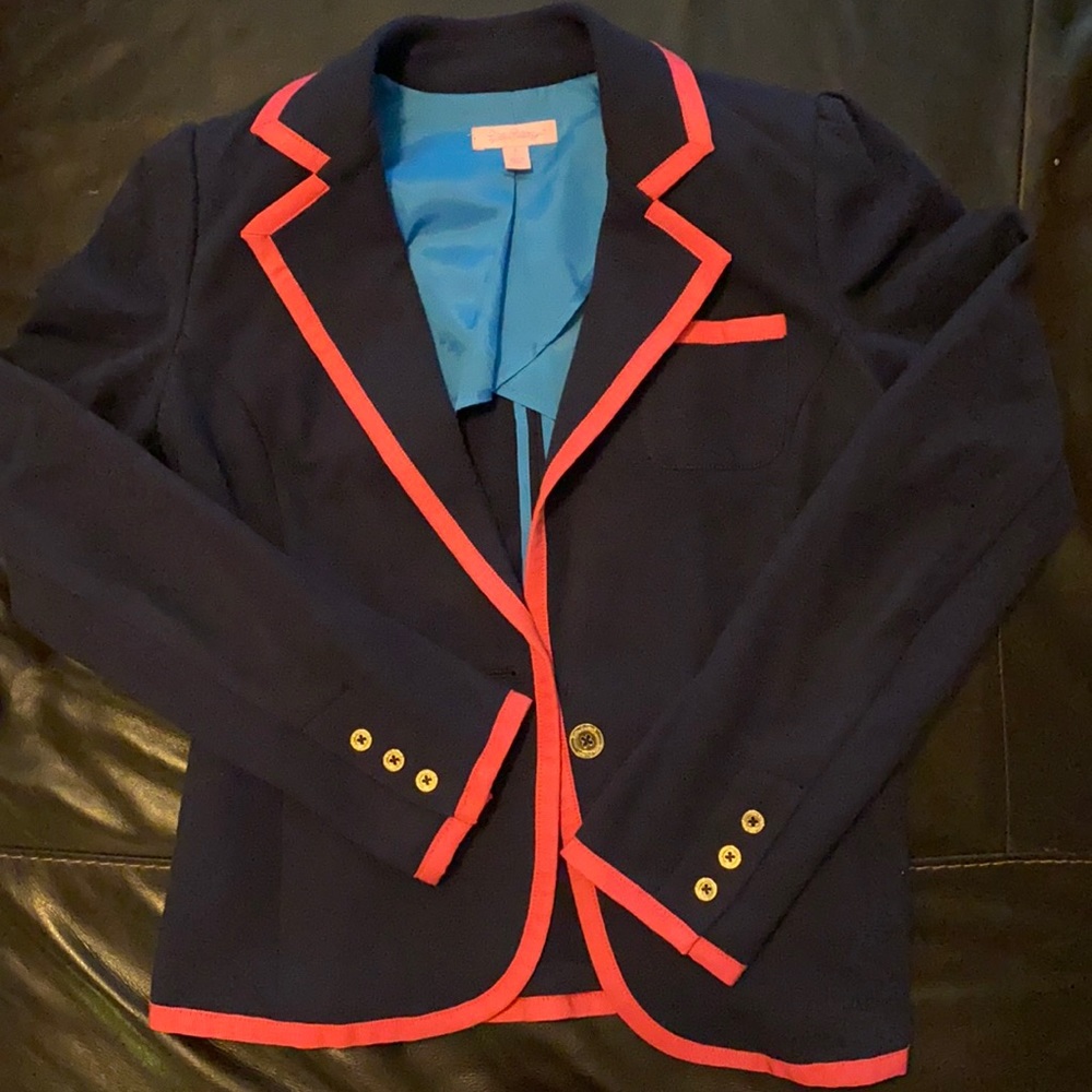 Lilly Pulitzer navy/pink blazer.